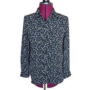 Banana Republic Black Blouse with Multicolor Polka Dots Size XS Feminine Chic